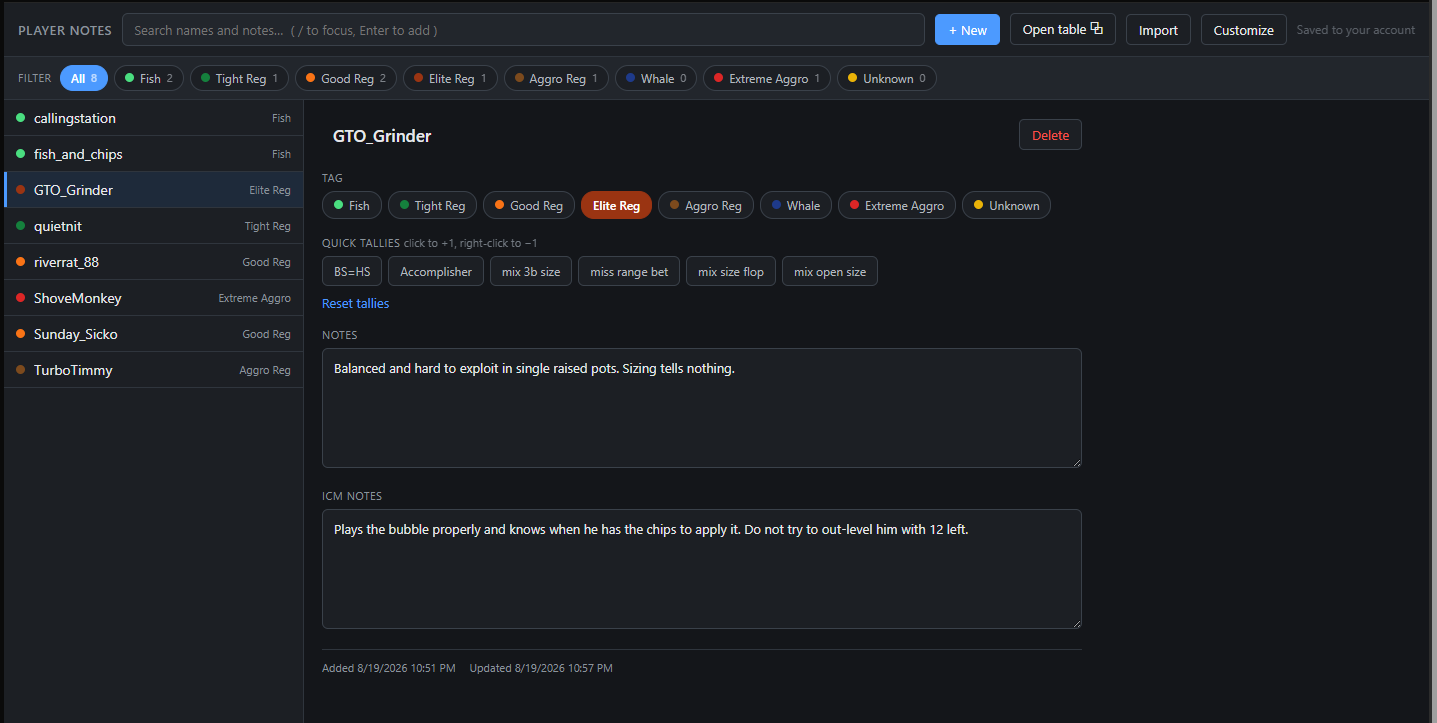 Player Notes in use